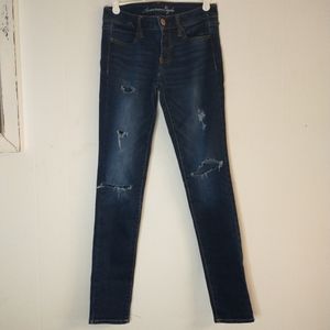 American Eagle distressed dark wash jegging size 4